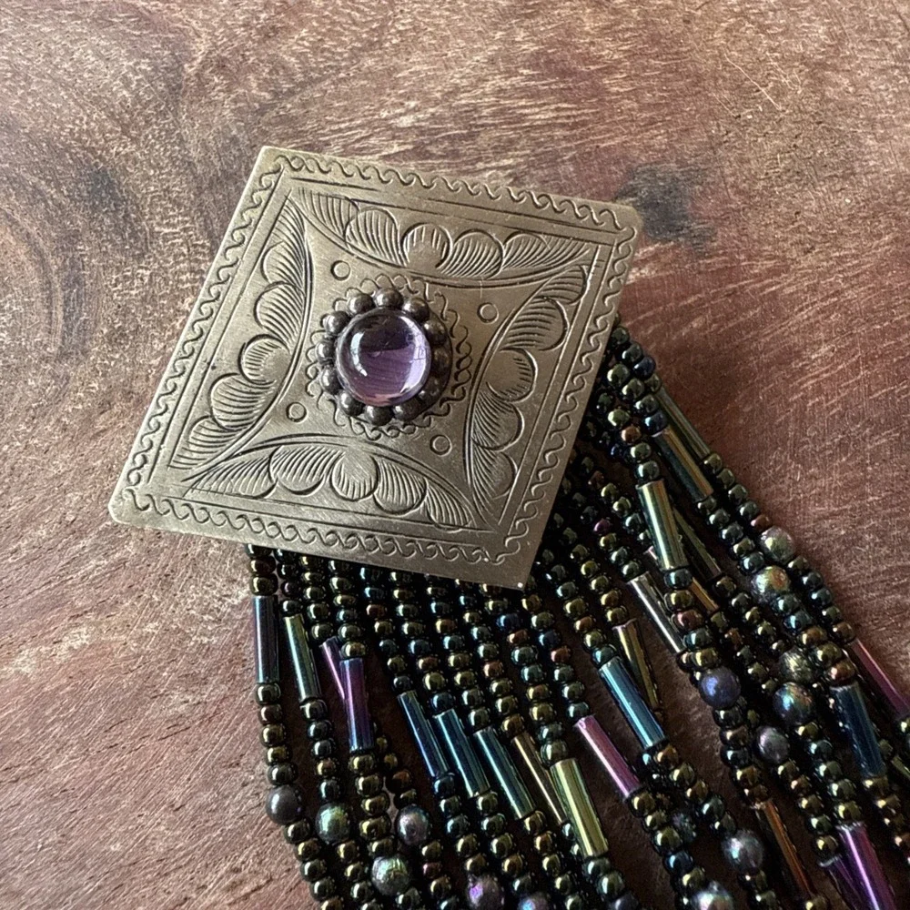 Beaded Pin Brooch‎ Pendant Purple Green